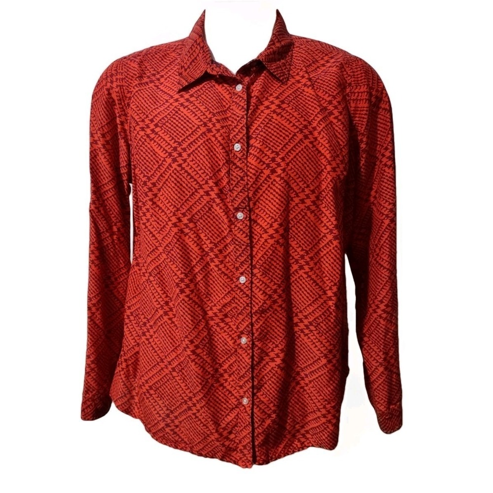 jcp Silk Blend Blouse Women's Size 2X Multicolor Print Long Sleeve Collared